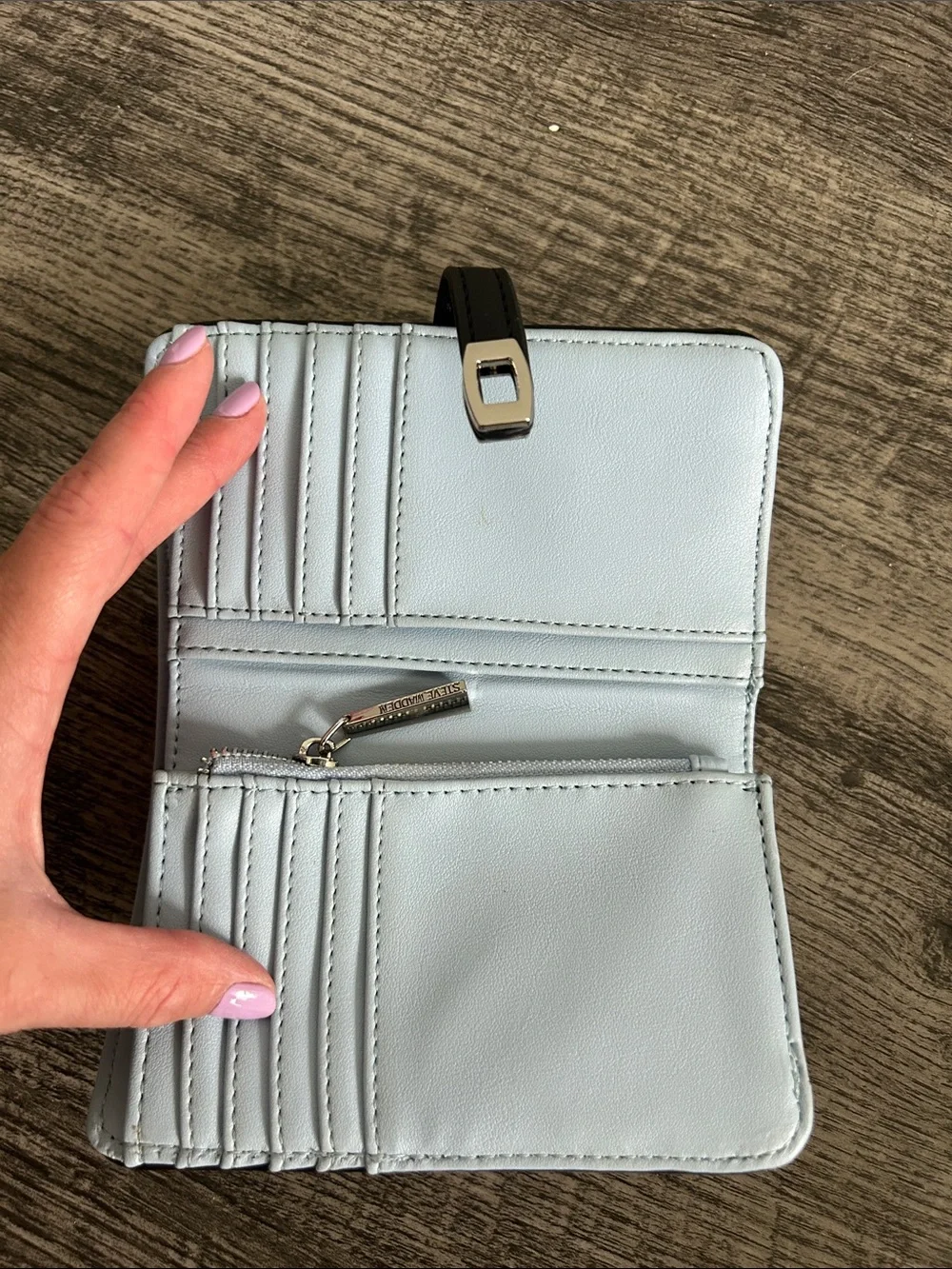 Steve Madden Black Leather Snap-Closure Wallet